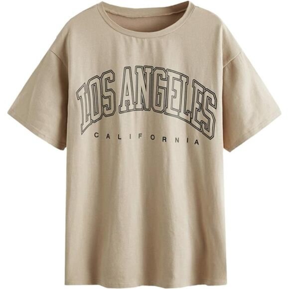 Women's Graphic Oversized Tees - Vintage Letter Print Half Sleeve Casual - Picture 1 of 6